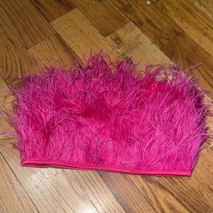 Misguided hot pink feather crop top